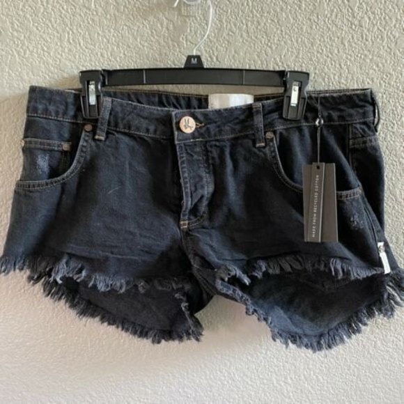 ONE TEASPOON SHORTS DUKES WORN BLACK LOW RISE SZ 30 CUT OFFS FESTIVAL NWT - Picture 4 of 12